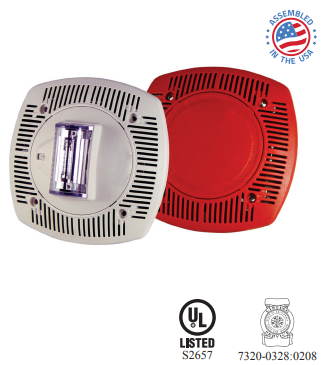 Serie SPKSTR-24CLP Altavoz estroboscópico de perfil bajo para montaje en techo, liso, ROJO/BLANCO